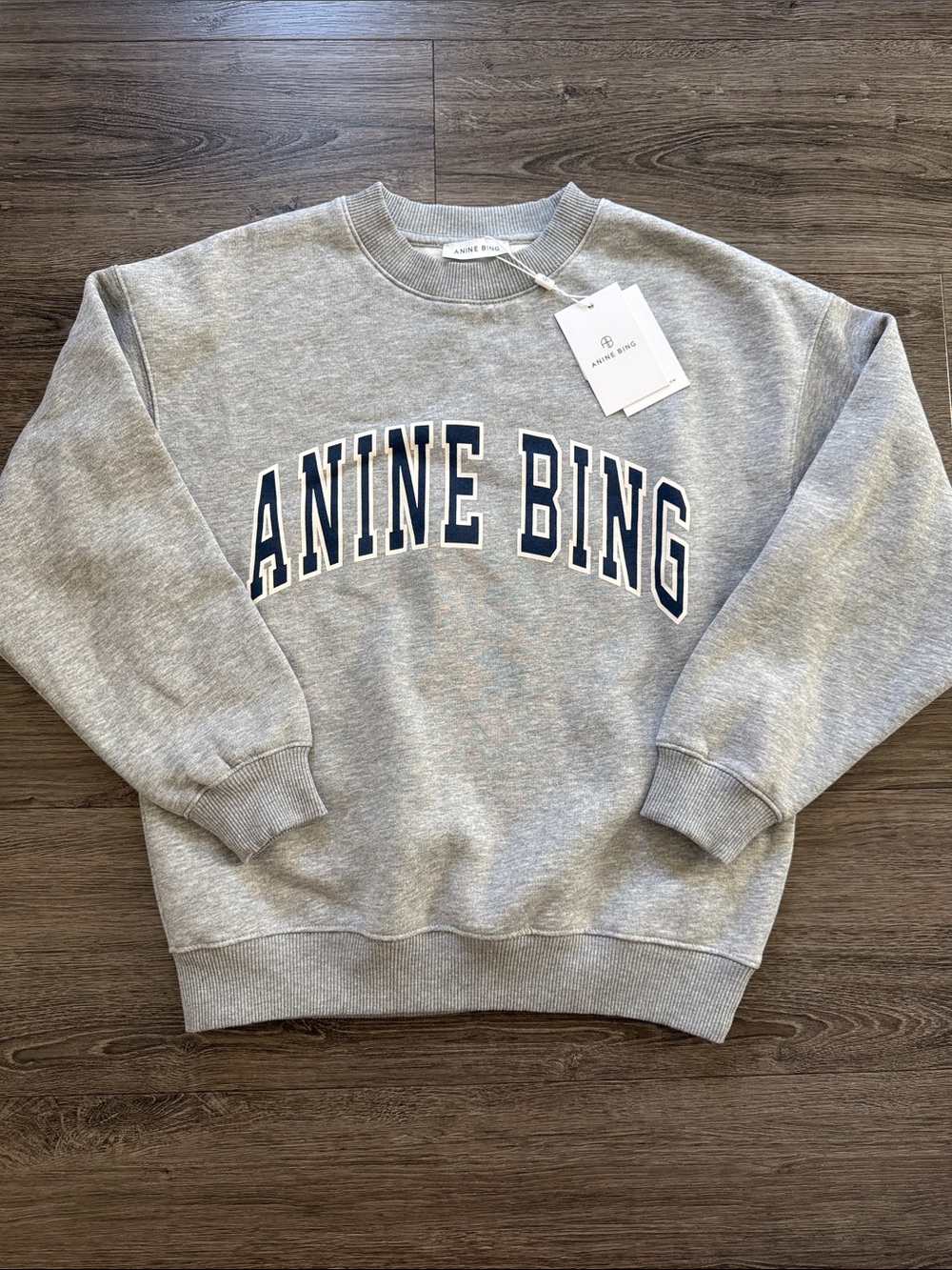 NWT Anine Bing Grey Spencer Sweatshirt with Navy Logo XS - Picture 2 of 6
